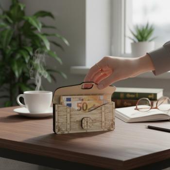 Holz Umschlag aus hellem Sperrholz mit gelasertem Schriftzug „Happy Birthday“